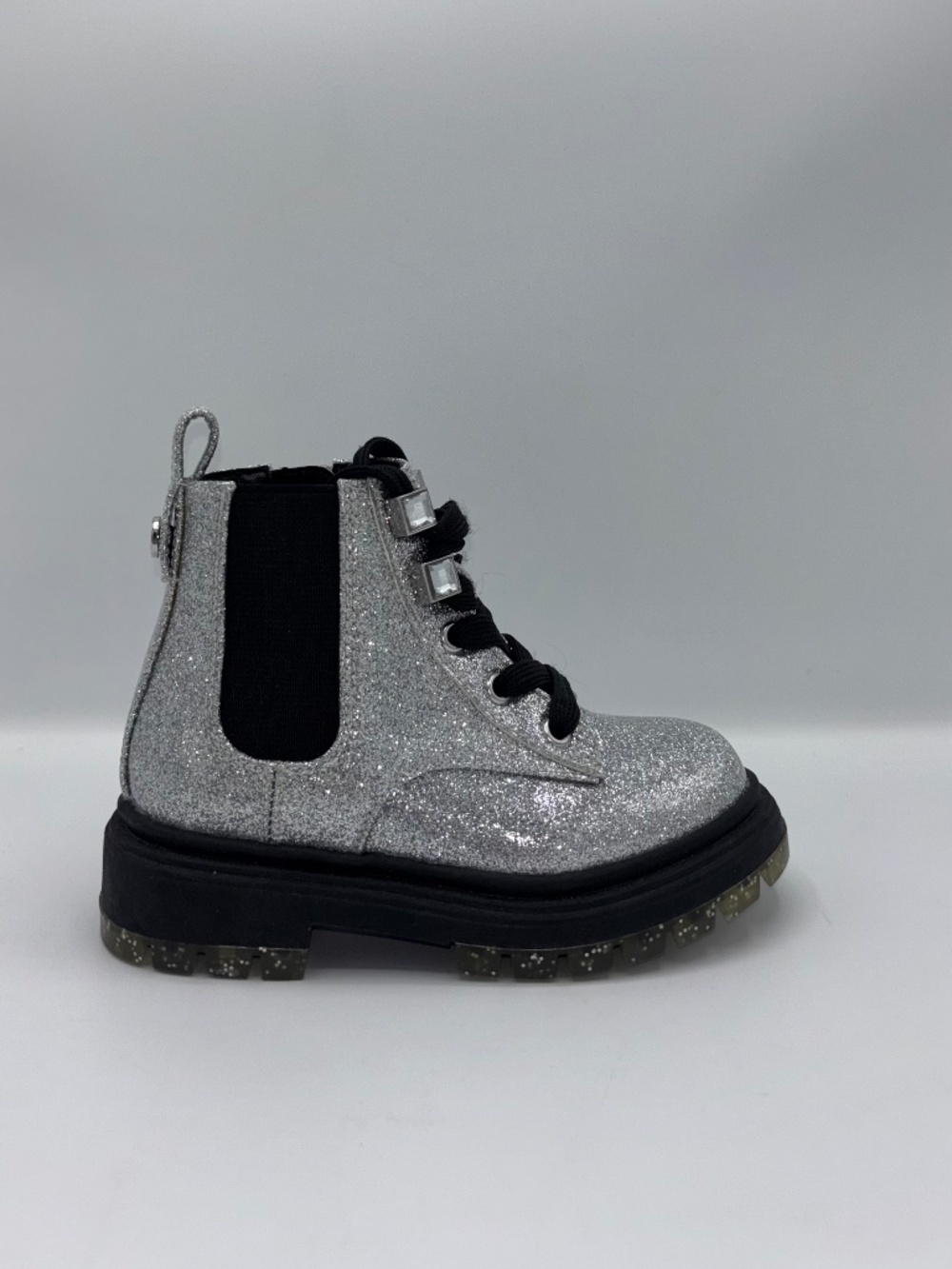 Nina Coelette Silver Grey Glitter Combat Lace-Up Boots Memory Foam Toddler 7
